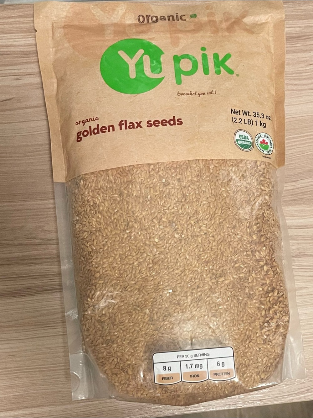 NEW BAG Yupik Organic Golden Flaxseed 2.2Lb (35.2oz) 1 kg
